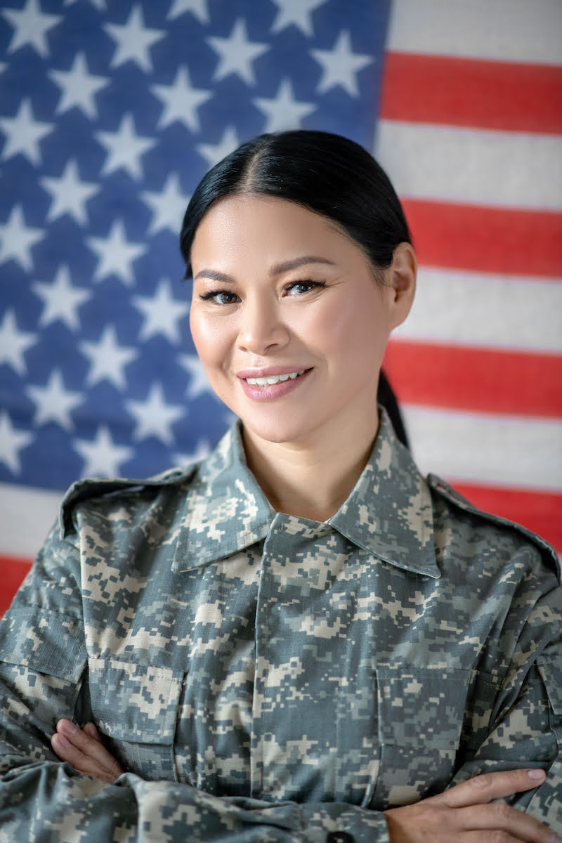 Wearing,Military,Uniform.,Beaming,Dark-eyed,Asian,Servicewoman,Wearing,Military,Uniform Asian American Veteran Phoenix Heroes Endowment